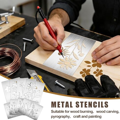 JarThenaAMCS 8Pcs Wildflower Metal Stencils Wood Burning Stencil Reusable Spring Floral Painting Template for Wood Carving Drawing Scrapbooking Craft DIY Canvas Fabric in Kuwait