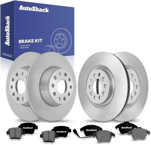 AutoShack Front & Rear Brake Rotors & Premium Pads for Volkswagen, Passat 2012-2015, FWD L4 1.8L 2.0L L5 2.5L V6 3.6L - E-Coated Drilled & Slotted - ShadowGuard in Kuwait