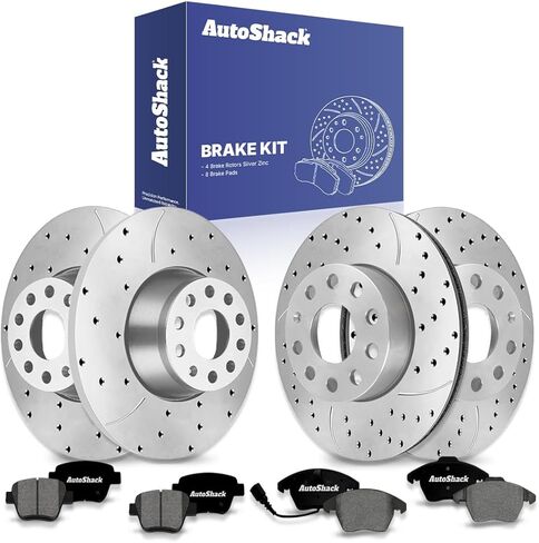 AutoShack Front & Rear Brake Rotors & Premium Pads for Volkswagen, Passat 2012-2015, FWD L4 1.8L 2.0L L5 2.5L V6 3.6L - E-Coated Drilled & Slotted - ShadowGuard in Kuwait