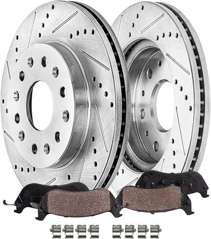 محور ديترويت - مجموعة فرامل أمامية مكونة من 4 قطع لـ 20-24 Chevy Traverse Buick Enclave 21-23 GMC Acadia 21-24 Blazer، دوارات فرامل قرصية محفورة ومشقوقة وسادات فرامل سيراميك مع الأجهزة: دوارات 12.64 بوصة in Kuwait