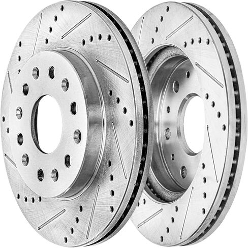 محور ديترويت - مجموعة فرامل أمامية مكونة من 4 قطع لـ 20-24 Chevy Traverse Buick Enclave 21-23 GMC Acadia 21-24 Blazer، دوارات فرامل قرصية محفورة ومشقوقة وسادات فرامل سيراميك مع الأجهزة: دوارات 12.64 بوصة in Kuwait