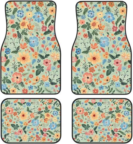 Artistic Fabric Car Floor Mats-Wildflower,Non-Slip Rubber Backing,Front (26.8x17.3in) & Rear (13x17.3in) Set - Water Absorbing, Durable Automotive Floor Liners with Stylish Patterns in Saudi Arabia