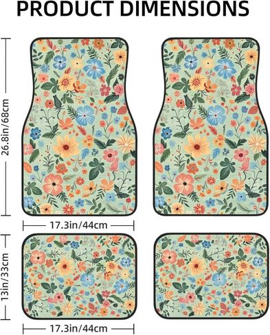 Artistic Fabric Car Floor Mats-Wildflower,Non-Slip Rubber Backing,Front (26.8x17.3in) & Rear (13x17.3in) Set - Water Absorbing, Durable Automotive Floor Liners with Stylish Patterns in Saudi Arabia