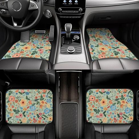 Artistic Fabric Car Floor Mats-Wildflower,Non-Slip Rubber Backing,Front (26.8x17.3in) & Rear (13x17.3in) Set - Water Absorbing, Durable Automotive Floor Liners with Stylish Patterns in Saudi Arabia