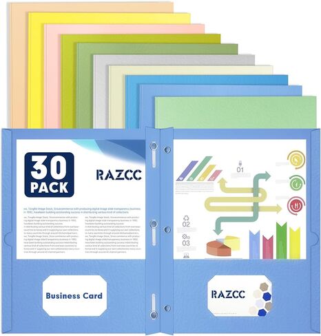 مجلدان للجيب، 30 حزمة من مجلدات الجيب مع شوكات من RAZCC، 3 مجلدات شوكية تناسب ورق بحجم الحروف، ومجلدات ملفات ورق الجيب للأعمال المدرسية والمنزلية، متنوعة 10 ألوان in Kuwait