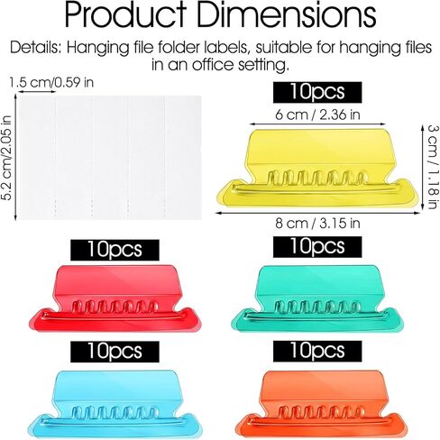 50 Pcs Large Clear Plastic Hanging Folder Tabs 3 Inch Multicolor Filing Cabinet Folders Labels Hanging File Folder Tabs and 50 Pcs 2 Inch Inserts Labels for Quick Identification Back to School Supplie in Kuwait