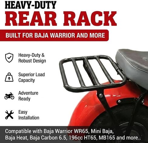 Heavy-Duty Rear Rack for Massimo Baja MB200 Warrior WR65, Mini Baja, Baja Heat, Baja Carbon 6.5 196cc HT65, MB165, 200lbs Load Capacity, Durable Design, Extended Axle & Installation Kit in Saudi Arabia