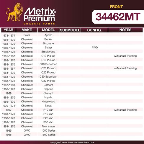 أجزاء الهيكل الفاخرة من Metrix - كم قابل للتعديل لنهاية قضيب الربط الأمامي يناسب 73-74 بويك أبولو، 65-70 شيفروليه بيل إير، 65 جي إم سي 1000 سيريز، 73-74 أولدزموبيل أوميغا، 67-68 بونتياك فايربيرد، 71-72 فينتورا in Kuwait