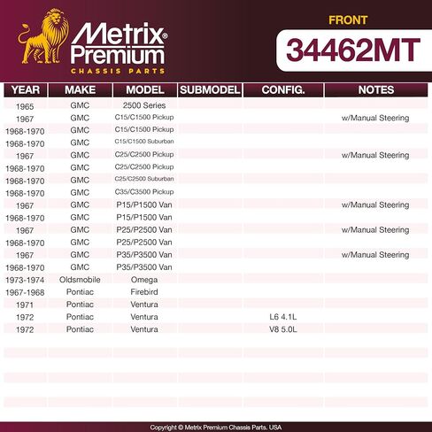 أجزاء الهيكل الفاخرة من Metrix - كم قابل للتعديل لنهاية قضيب الربط الأمامي يناسب 73-74 بويك أبولو، 65-70 شيفروليه بيل إير، 65 جي إم سي 1000 سيريز، 73-74 أولدزموبيل أوميغا، 67-68 بونتياك فايربيرد، 71-72 فينتورا in Kuwait