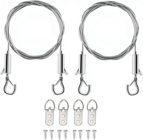 2PCS Adjustable Picture Hanging Wire Kit 2m x 1.5mm Holds Up to 110lbs, 2 Pack Adjustable Stainless Steel Wire Rope with D Ring, for Hanging Mirror, Light Lamp, Basket Flowerpot and Decor (2) in Saudi Arabia