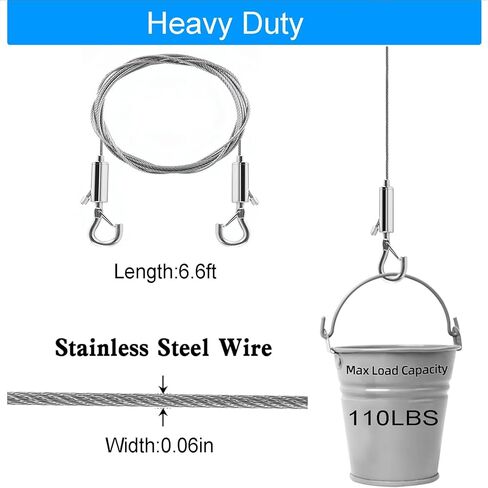2PCS Adjustable Picture Hanging Wire Kit 2m x 1.5mm Holds Up to 110lbs, 2 Pack Adjustable Stainless Steel Wire Rope with D Ring, for Hanging Mirror, Light Lamp, Basket Flowerpot and Decor (2) in Saudi Arabia