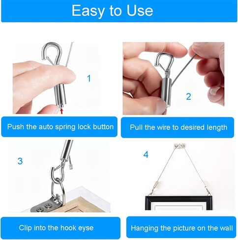 2PCS Adjustable Picture Hanging Wire Kit 2m x 1.5mm Holds Up to 110lbs, 2 Pack Adjustable Stainless Steel Wire Rope with D Ring, for Hanging Mirror, Light Lamp, Basket Flowerpot and Decor (2) in Saudi Arabia
