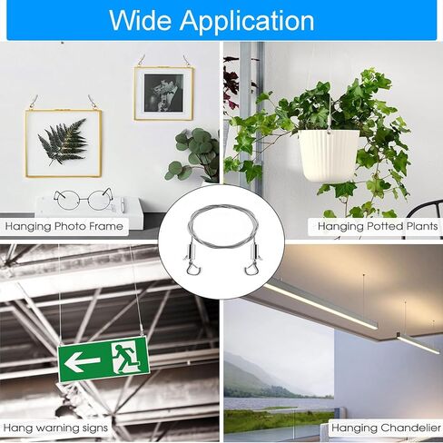 2PCS Adjustable Picture Hanging Wire Kit 2m x 1.5mm Holds Up to 110lbs, 2 Pack Adjustable Stainless Steel Wire Rope with D Ring, for Hanging Mirror, Light Lamp, Basket Flowerpot and Decor (2) in Saudi Arabia