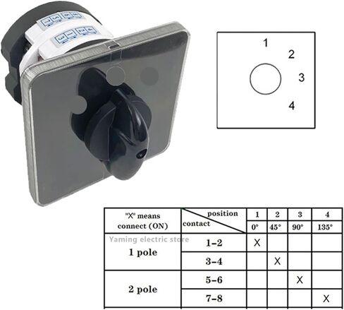 50A 2 Pole 8 Terminal Rotary cam Switch Universal Transfer Selection Circuit Breaker Optional Position YMZ12-50/2(1234) in Kuwait