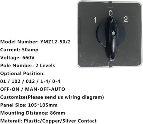 50A 2 Pole 8 Terminal Rotary cam Switch Universal Transfer Selection Circuit Breaker Optional Position YMZ12-50/2(1234) in Kuwait