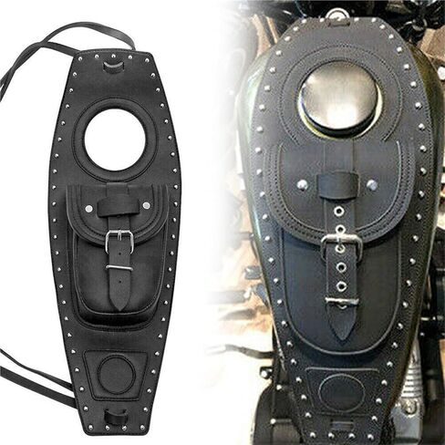 حقيبة تخزين غطاء خزان الزيت والجلد الأمامي باللون الأسود للدراجة النارية Harley Sportster Iron XL 883 1200 ثمانية وأربعين وسبعين اثنين in Kuwait