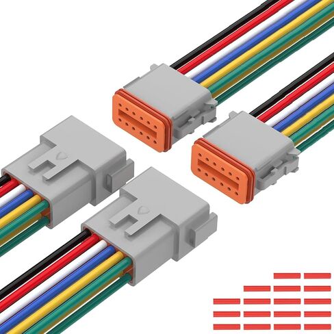 موصل مقاوم للماء Deutsch DT 12 Pin 14 AWG، زوجان من 12 موصلات كهربائية للسيارات، قابس ذكر وأنثى للشاحنة والقارب والسيارة وأضواء LED (12 دبوسًا) in Kuwait