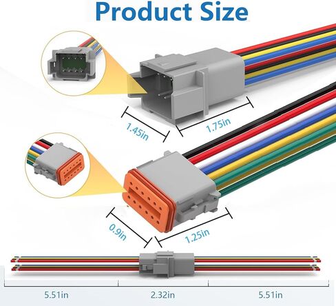 موصل مقاوم للماء Deutsch DT 12 Pin 14 AWG، زوجان من 12 موصلات كهربائية للسيارات، قابس ذكر وأنثى للشاحنة والقارب والسيارة وأضواء LED (12 دبوسًا) in Kuwait