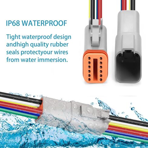 موصل مقاوم للماء Deutsch DT 12 Pin 14 AWG، زوجان من 12 موصلات كهربائية للسيارات، قابس ذكر وأنثى للشاحنة والقارب والسيارة وأضواء LED (12 دبوسًا) in Kuwait