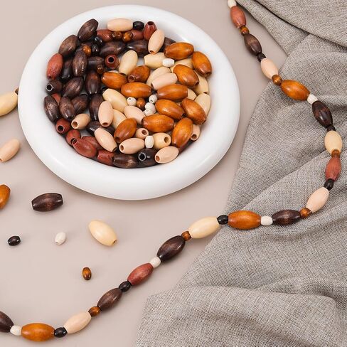 90 قطعة من الخرز الخشبي البيضاوي للحرف اليدوية، 3 أحجام من الخرز الخشبي ذو الفتحات الكبيرة، إكسسوارات مجوهرات خشبية ملونة لسلسلة المفاتيح والأساور والقلائد DIY - 3 ألوان in Kuwait