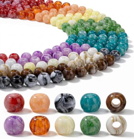 200pcs 12mm Acrylic Large Hole Beads, Mix Color Round Hair Beads with 5.5mm Hole for Women Bracelets, DIY Jewelry Making & Handmade Crafts (10 Colors) in Saudi Arabia