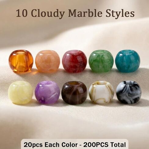 200pcs 12mm Acrylic Large Hole Beads, Mix Color Round Hair Beads with 5.5mm Hole for Women Bracelets, DIY Jewelry Making & Handmade Crafts (10 Colors) in Saudi Arabia