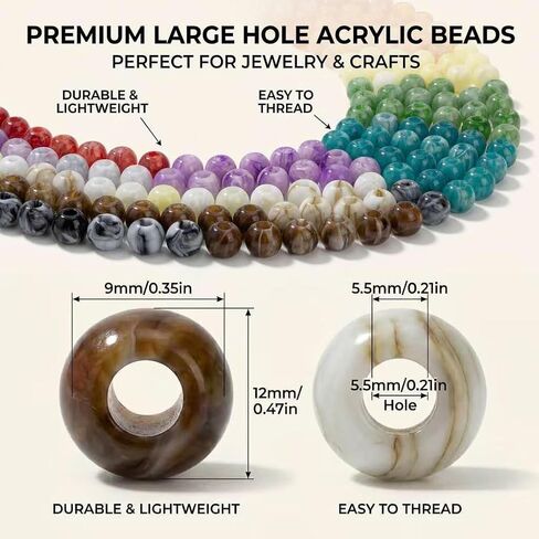 200pcs 12mm Acrylic Large Hole Beads, Mix Color Round Hair Beads with 5.5mm Hole for Women Bracelets, DIY Jewelry Making & Handmade Crafts (10 Colors) in Saudi Arabia