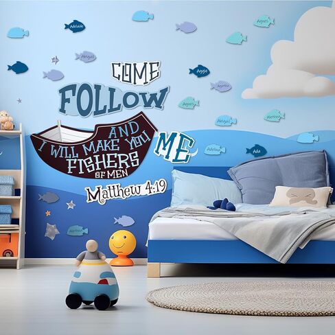 Fishers of Men Bulletin Board Sets Christian Religious Bulletin Board Classroom Cutouts Decoration Fish Name Tags for Back to School Sunday School Classroom Christian Educational Learning Activities in Kuwait