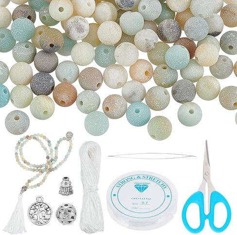 WEBEEDY Mala Necklaces Kit, 120 Pcs Colorful Frosted Gemstone Beads Kit for Jewelry Making with Spacer Bead Tassels Tree of Life Pendant Mala Beads Necklace for Yoga Prayer DIY Necklace Bracelet in Kuwait