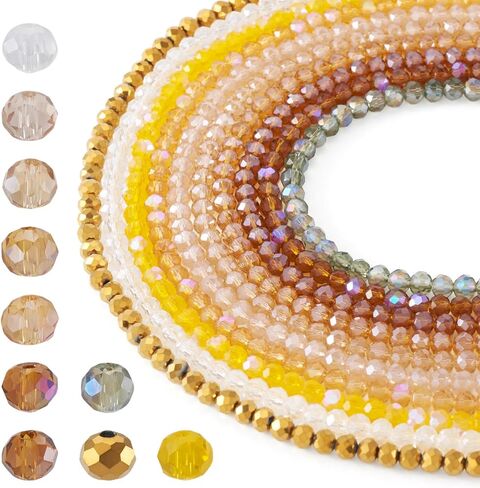 7 Strands Brown Theme Electroplate Glass Beads Strands 4mm Faceted Rondelle Crystal Spacer Beads for Jewelry Making DIY Bracelets Necklace Earring Crafts, About 110-115pcs/strand，39-40cm in Kuwait