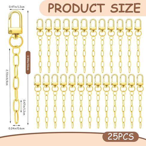 25pcs Gold Keychain Making Kit Key Ring with Chain Bulk Swivel Snap Hook Clasp Small Metal Keychain Clips for Purse DIY Bag Charm Kits for Crafts Jewelry Making Supplies Handbag Accessories Gifts in Saudi Arabia