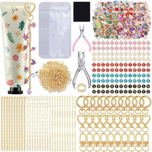 Tondiamo 562 Pcs Mothers Day Gifts Lip Gloss Keychain Making Kit with 250 Charms Jewelry Plier 24 Keychain Clips 230 Jump Ring 30 Charms Extender DIY Craft Supplies Bag for Mom Women Beginners in Kuwait