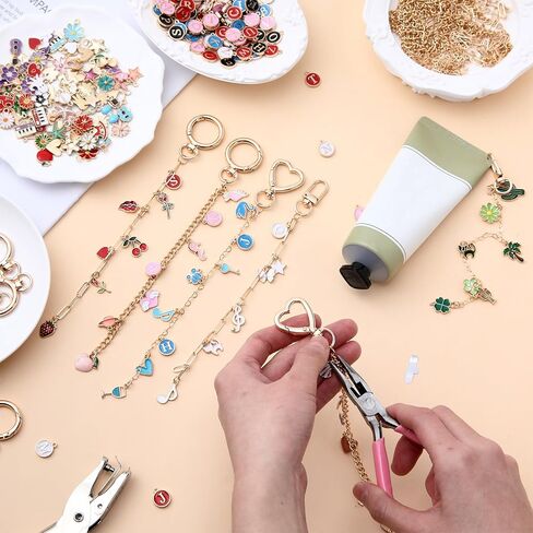 Tondiamo 562 Pcs Mothers Day Gifts Lip Gloss Keychain Making Kit with 250 Charms Jewelry Plier 24 Keychain Clips 230 Jump Ring 30 Charms Extender DIY Craft Supplies Bag for Mom Women Beginners in Kuwait