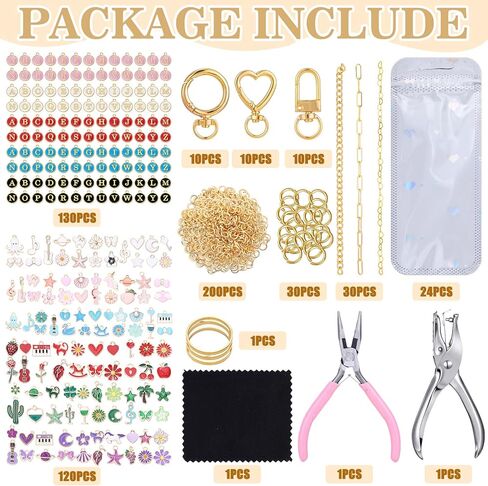 Tondiamo 562 Pcs Mothers Day Gifts Lip Gloss Keychain Making Kit with 250 Charms Jewelry Plier 24 Keychain Clips 230 Jump Ring 30 Charms Extender DIY Craft Supplies Bag for Mom Women Beginners in Kuwait