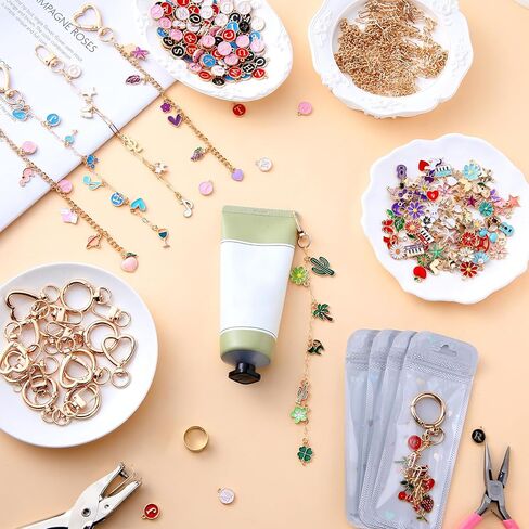 Tondiamo 562 Pcs Mothers Day Gifts Lip Gloss Keychain Making Kit with 250 Charms Jewelry Plier 24 Keychain Clips 230 Jump Ring 30 Charms Extender DIY Craft Supplies Bag for Mom Women Beginners in Kuwait