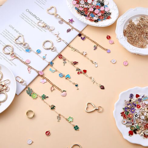 Tondiamo 562 Pcs Mothers Day Gifts Lip Gloss Keychain Making Kit with 250 Charms Jewelry Plier 24 Keychain Clips 230 Jump Ring 30 Charms Extender DIY Craft Supplies Bag for Mom Women Beginners in Kuwait