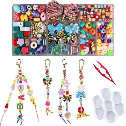 Vervezen DIY Bead Kit with Keychain, 304Pcs Acrylic Colorful Beads for Bag Charm Accessories, Creative Gifts for Women, Mother, Friends & Lovers, Bead Kit Alternative, for Party Family Activity in Kuwait