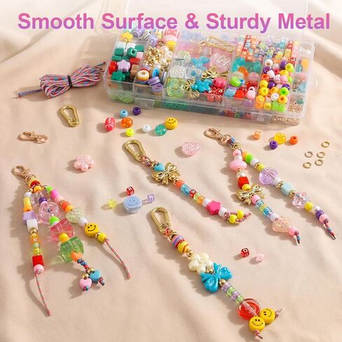 Vervezen DIY Bead Kit with Keychain, 304Pcs Acrylic Colorful Beads for Bag Charm Accessories, Creative Gifts for Women, Mother, Friends & Lovers, Bead Kit Alternative, for Party Family Activity in Kuwait