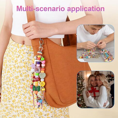 Vervezen DIY Bead Kit with Keychain, 304Pcs Acrylic Colorful Beads for Bag Charm Accessories, Creative Gifts for Women, Mother, Friends & Lovers, Bead Kit Alternative, for Party Family Activity in Kuwait