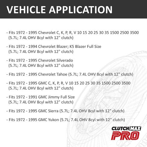 مجموعة القابض ClutchMaxPRO مقاس 12 بوصة شديدة التحمل من OEM متوافقة مع Chevy GMC C1500 C2500 C3500 C3500HD Suburban Blazer Jimmy C10 C15 C20 C30 C35 K5 Blzer K15 K25 K35 Pickup (CP04545HD-CK) in Kuwait