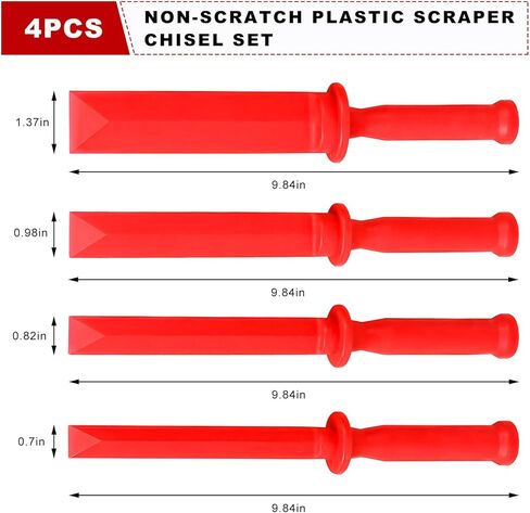 Sun Walker 4PCS Plastic Car Chisel Scraper Set, 3/4", 7/8", 1", 1-1/2" Wide Non-Marring Wheel Weight Remover, Auto Chisel Scraping Tool Kit for Removing Debris Trim Gasket Adhesive Film in Kuwait