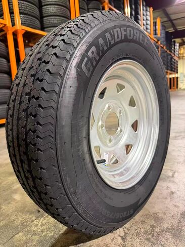 1PCS GRANDFORCE Trailer Tires ST205/75R14 on 14x5.5 5x4.5 Galvanized Spoke Wheels in Kuwait