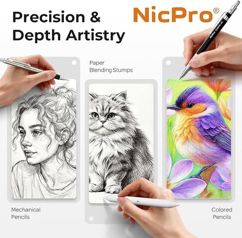 Nicpro 52PCS Art Drawing Supplies Kit, Metal Mechanical Pencil Set 0.5, 0.7, 0.9 & 2mm, 9x12 Sketch Book, 12 Fineliner Pens, 20 Tubes Leads, School Supplies Drawing Kit for Artist Adults Sketching in Kuwait