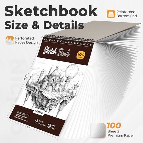 Nicpro 52PCS Art Drawing Supplies Kit, Metal Mechanical Pencil Set 0.5, 0.7, 0.9 & 2mm, 9x12 Sketch Book, 12 Fineliner Pens, 20 Tubes Leads, School Supplies Drawing Kit for Artist Adults Sketching in Kuwait