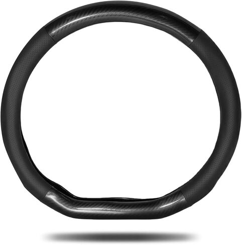 Car Steering Wheel Cover Black, Non-Slip Wear-Resistant Carbon Fiber Steering Wheel Cover, Breathable Drilled O-Type Leather Sleeve, Universal Car Interior Accessories for Most Vehicle in Saudi Arabia