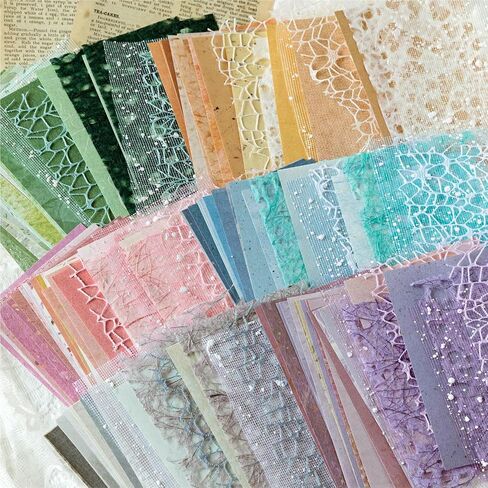 Kaluofan 156 Sheets Textured Specialty Paper and Mesh Gauze, 30 Pcs Retro Wooden Buttons, Vintage Junk Journal Supplies, for Scrapbooking Card Making Journal Mixed Media Collage Card DIY Crafts in Kuwait