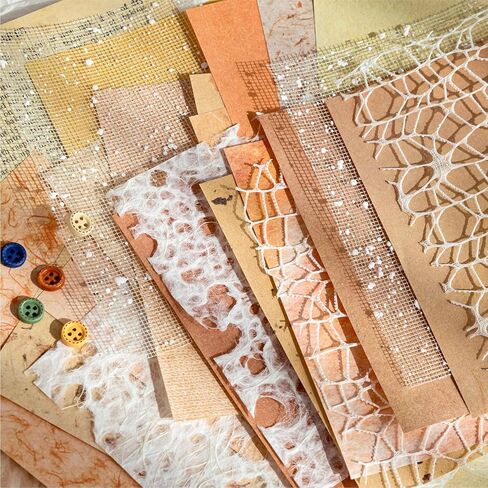 Kaluofan 156 Sheets Textured Specialty Paper and Mesh Gauze, 30 Pcs Retro Wooden Buttons, Vintage Junk Journal Supplies, for Scrapbooking Card Making Journal Mixed Media Collage Card DIY Crafts in Kuwait