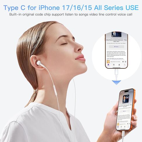 USB C Headphones for iPhone 16 Pro Max - Headphones Wired USB Type C Earbuds Wired with Mic & Volume Control HiFi Stereo MFI Certified Earphones for iPhone 15 Plus/iPad Pro/Air/Galaxy S24/S23/S22 in Saudi Arabia