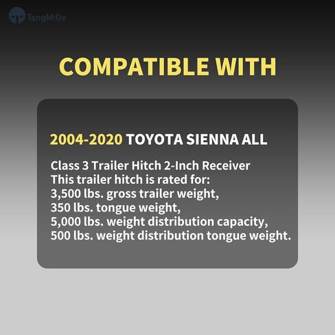 وصلة مقطورة TangMiGe فئة 3، جهاز استقبال 2 بوصة، متوافق مع Toyota Sienna 2004-2020، شريط سحب بلون أسود ساطع in Kuwait