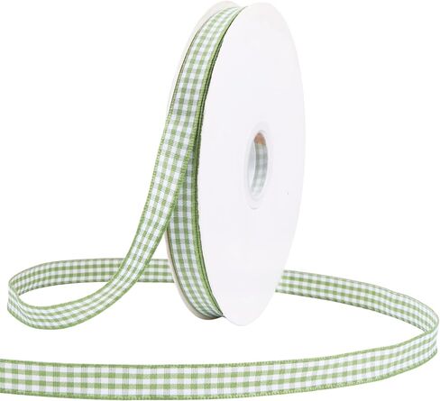 3/8 inch Plaid Ribbon Sage Green and White Gingham Ribbon for Gift Wrapping Thin Classic Checkered Buffalo Ribbons for Flower Bouquet Crafts Wedding Christmas Decoration 50 Yards in Saudi Arabia